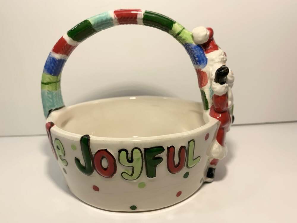 Fitz & Floyd Be Merry Candy Dish Ceramic Vintage Christmas Santa decor